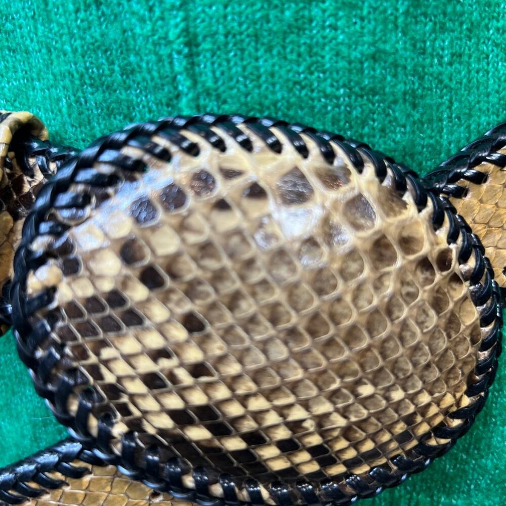 Vintage Snakeskin Belt Wide Exotic Leather Oval Buckle Whipstitch Trim Boho - Picture 6 of 12